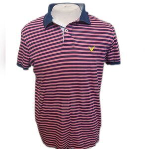 American Eagle Outfitters slim fit polo shirt, pink & navy blue stripes, size L